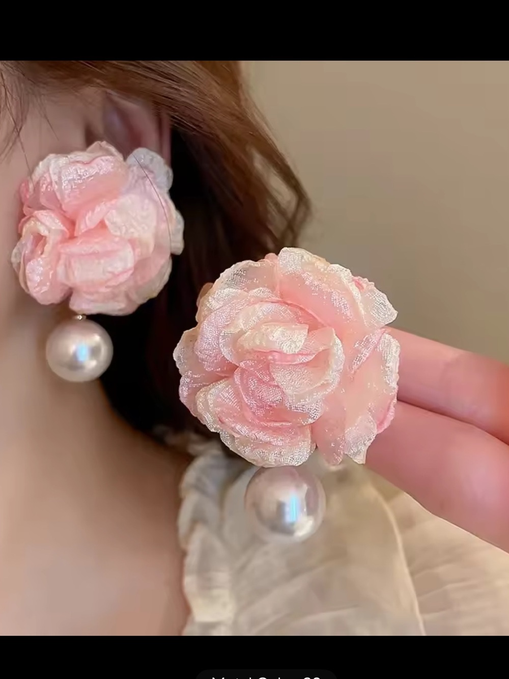 Natasha White lace floral white fresh water pearl drops earrings - Picture 7 of 7